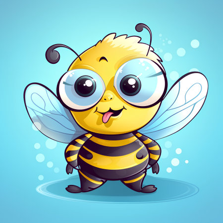Cute cartoon bee with big eyes and big eyes. Vector illustration.の素材