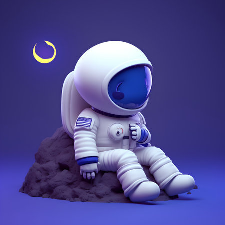 Astronaut sitting on the moon. 3d illustration. Space theme.の素材