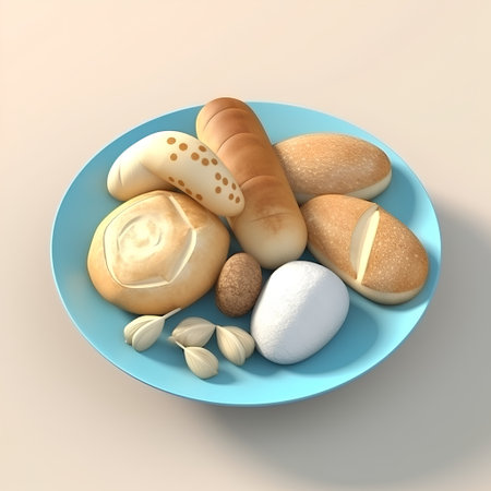Bread in a plate on a light background. 3d renderingの素材