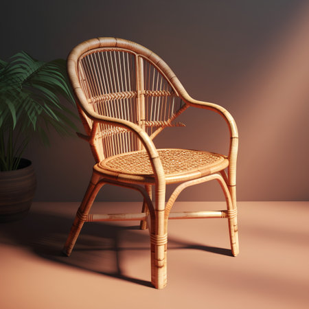 Wicker chair in the interior. 3D render. Vintage style.の素材