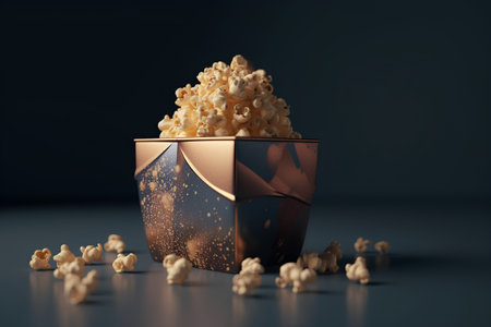 Popcorn in a gift box on a dark background. 3d renderingの素材