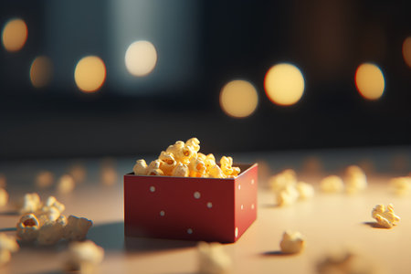 Popcorn in red box with bokeh background. 3d renderingの素材