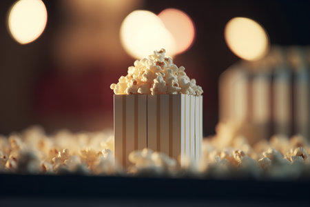 Popcorn in a box on a dark background. 3d renderingの素材