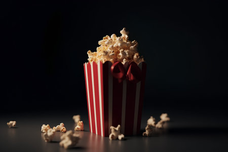 Popcorn in a red box on a black background. 3d renderingの素材