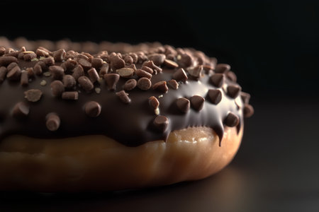 Chocolate donut with sprinkles on a black background. Close-up.の素材