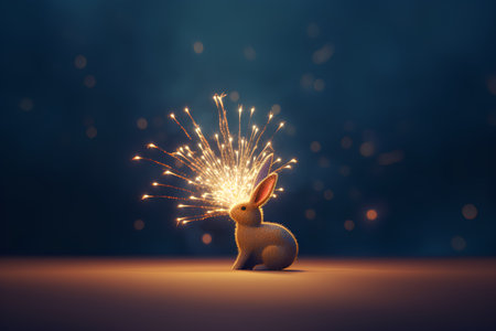 Rabbit with firework. Festive background. Vector illustration.の素材