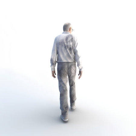 3d rendering of a man in a medical mask walking on white backgroundの素材