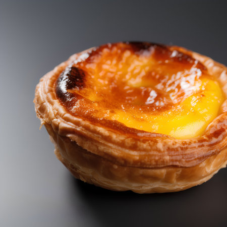 Pastel de nata, traditional Portuguese egg tart on black backgroundの素材