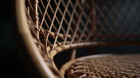 Close up of wicker rattan chair. Selective focus.の素材