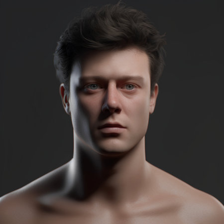 Portrait of a young man on a dark background. Studio shot.の素材