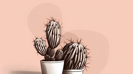 Cactuses in a pot on a beige background. Minimalistic style.の素材