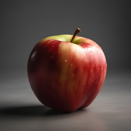 Red apple with water droplets on a dark background. 3d renderingの素材
