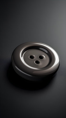 Black button on black background. 3D illustration. Close-up.の素材