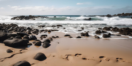 Beautiful seascape with waves breaking on the shore. Toned.の素材