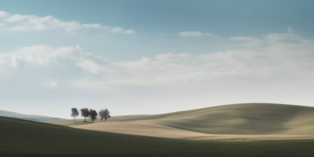 tuscany landscape with cypress trees and clouds in the skyの素材