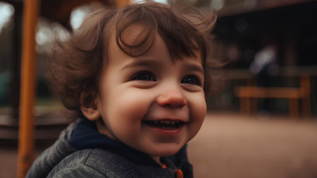 Portrait of a smiling child on the playground. Close up.の素材