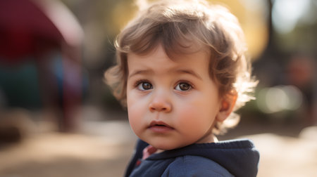 Portrait of a baby boy on the street. Shallow depth of fieldの素材