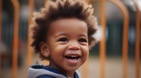 Portrait of a cute african american little boy smiling outdoorsの素材