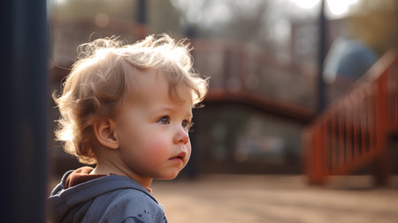 Portrait of a cute little boy on the playground. Selective focus.の素材