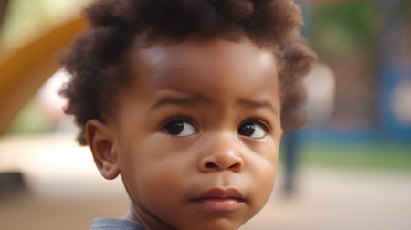 Closeup portrait of cute african american little boy looking at cameraの素材