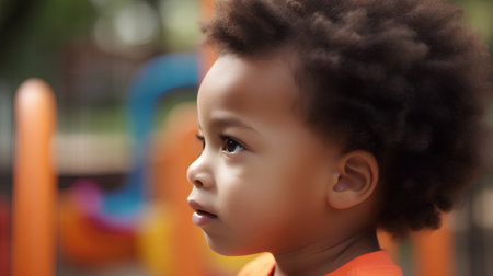 Portrait of a cute little african american boy in the playgroundの素材