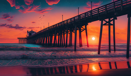 Beautiful sunset over the pier in San Diego, California, USAの素材