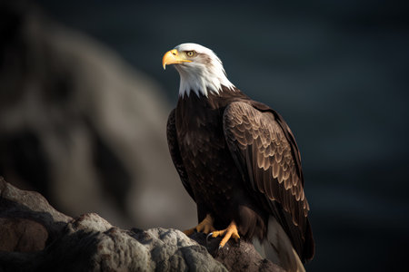 Bald Eagle (Haliaeetus leucocephalus) standing on a rockの素材