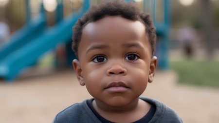 Portrait of a cute african american baby boy on playgroundの素材