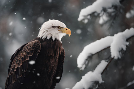 Bald Eagle in the snow. American eagle in winter forest.の素材