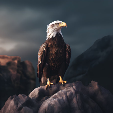 Bald Eagle on the rock with stormy sky. 3d renderingの素材