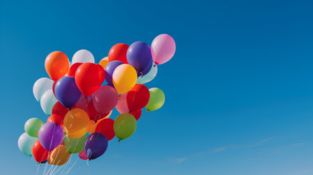 Colorful balloons flying in the blue sky. 3D illustration.の素材