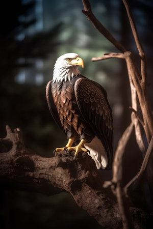 Bald Eagle on a branch in the forest. 3d renderingの素材