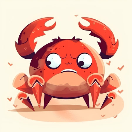 Crab vector illustration. Cute cartoon crab character with emotions.の素材