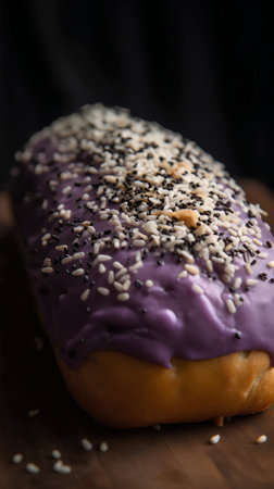 Donut with purple glaze and sprinkled with black sesame seedsの素材