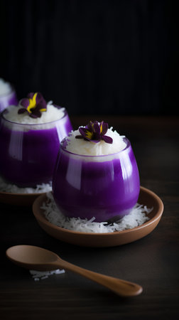 Panna cotta with purple rice and coconut milk, selective focusの素材