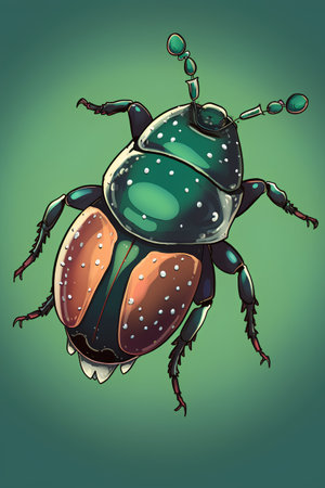 Beetle in cartoon style on green background. Vector illustration.の素材