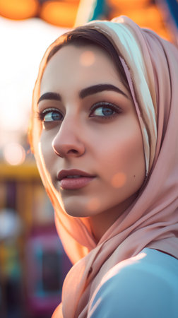 Portrait of a beautiful muslim woman with makeup on her faceの素材