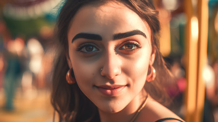 Portrait of a beautiful girl with bright make-up in the cityの素材