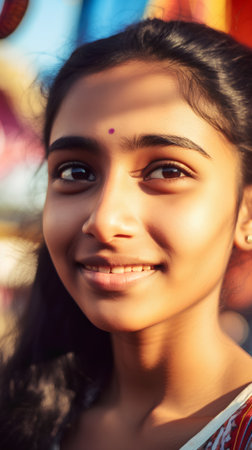 Portrait of a beautiful indian girl smiling and looking at cameraの素材