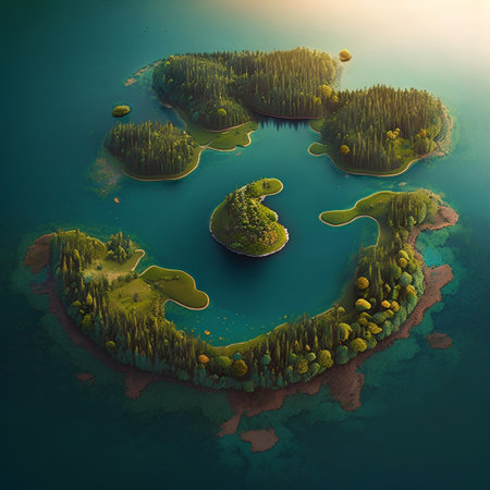 Small island in the sea. 3d rendering. Computer digital drawing.の素材