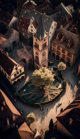 Aerial view of Rothenburg ob der Tauber, Germanyの素材