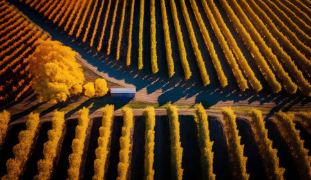 Aerial view of autumnal vineyards in South Moravia, Czech Republicの素材