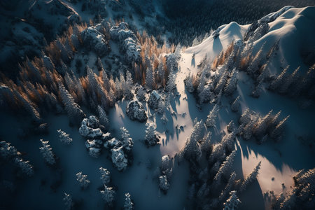 Beautiful winter landscape with snow covered fir trees in the mountains.の素材