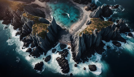 Aerial view of a beautiful beach and cliffs in the Atlantic Oceanの素材