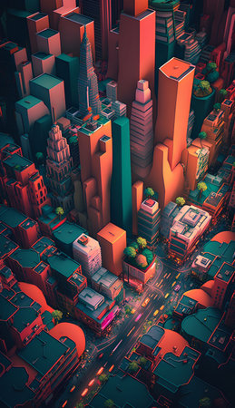 Cityscape with cars and roads. 3d rendering, illustration.の素材