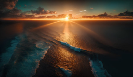 Aerial view of sunset over the sea. Dramatic cloudscape. 3D Renderingの素材