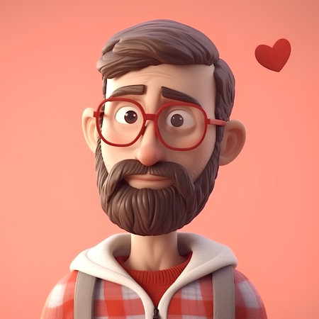 3d illustration of a man with a beard and a red heartの素材
