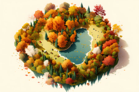 Autumn forest in the shape of a heart. Vector illustration.の素材