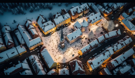 Aerial view of the old town in winter time, Poland.の素材