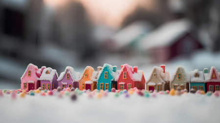 Miniature houses covered with snow. Christmas and New Year concept.の素材